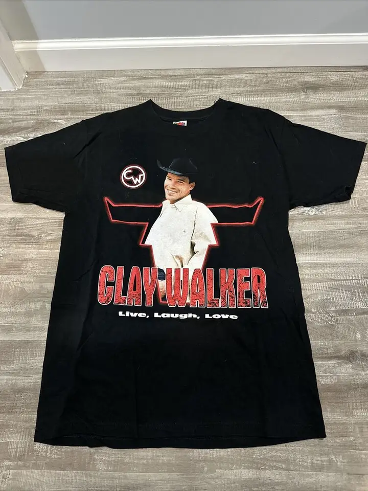 VTG Y2K Clay Walker Live Love Laught 2000 Tour T tričko Sz l čierny obojstranný obojstranný
