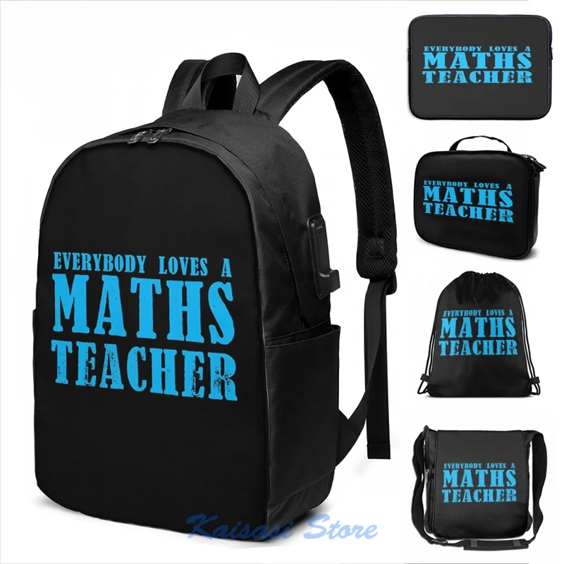 Vtipná grafická tlač všetkým miluje matematického učiteľa USB Poplatok batohu Men School Bags Dámske tašky cestovný laptop tašku
