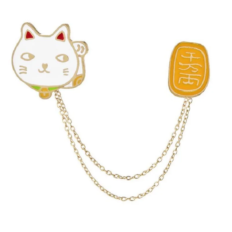Vtipná karikatúra biely maneki neko mačka pin pin smalt pin mačka brošňa japonská šťastná šťastie mačka mačacie šperky odznak lapin pin