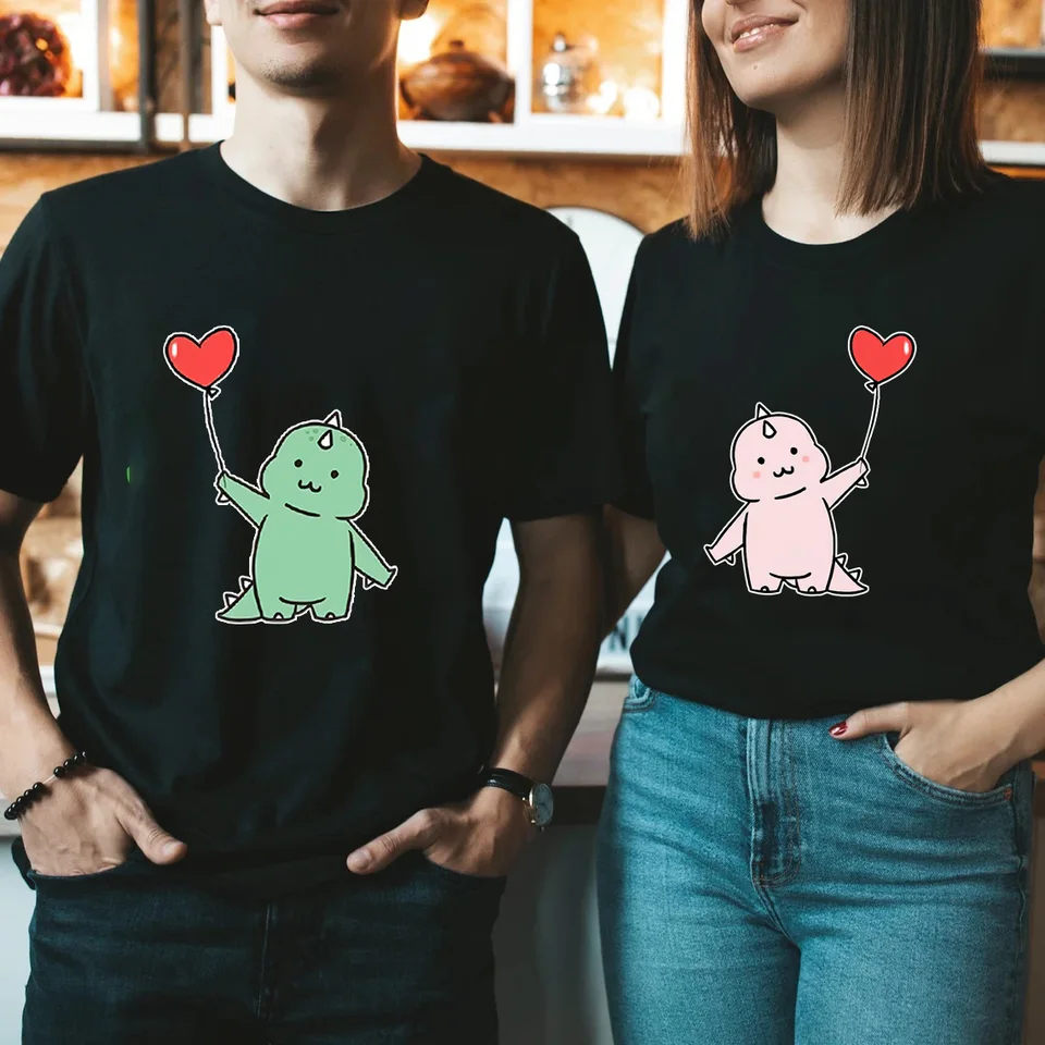 Vtipná karikatúra Kawaii Streetwear Dinosaur Pár Tričko Ženy Harajuku Roztomilé anime tričko Grafické kórejské korenín THE TOP TEES Žena