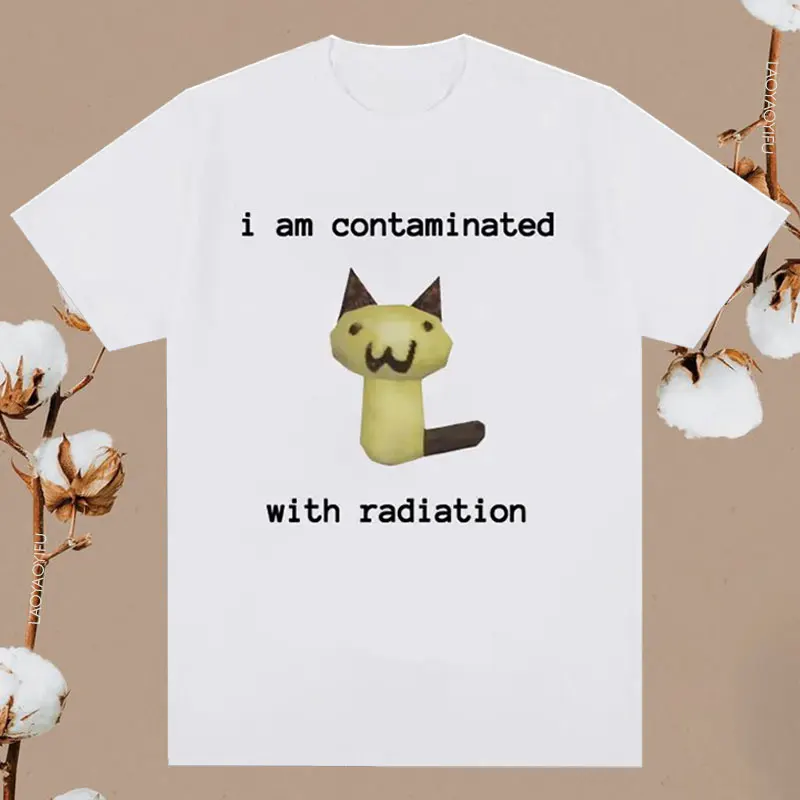 Vtipná mačka Som kontaminovaná žiarením meme tričko s krátkym rukávom Men ženy vinobranie tričko mužské bavlnené tričká Camisetas