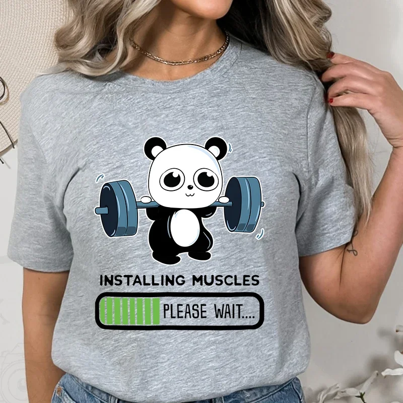 Vtipná panda telocvičňa Tričko Tričko Letné odpaliská pre ženy O. NECK Príležitostné rukávové vzpieranie Inštalácia svalov letné tričko Topy