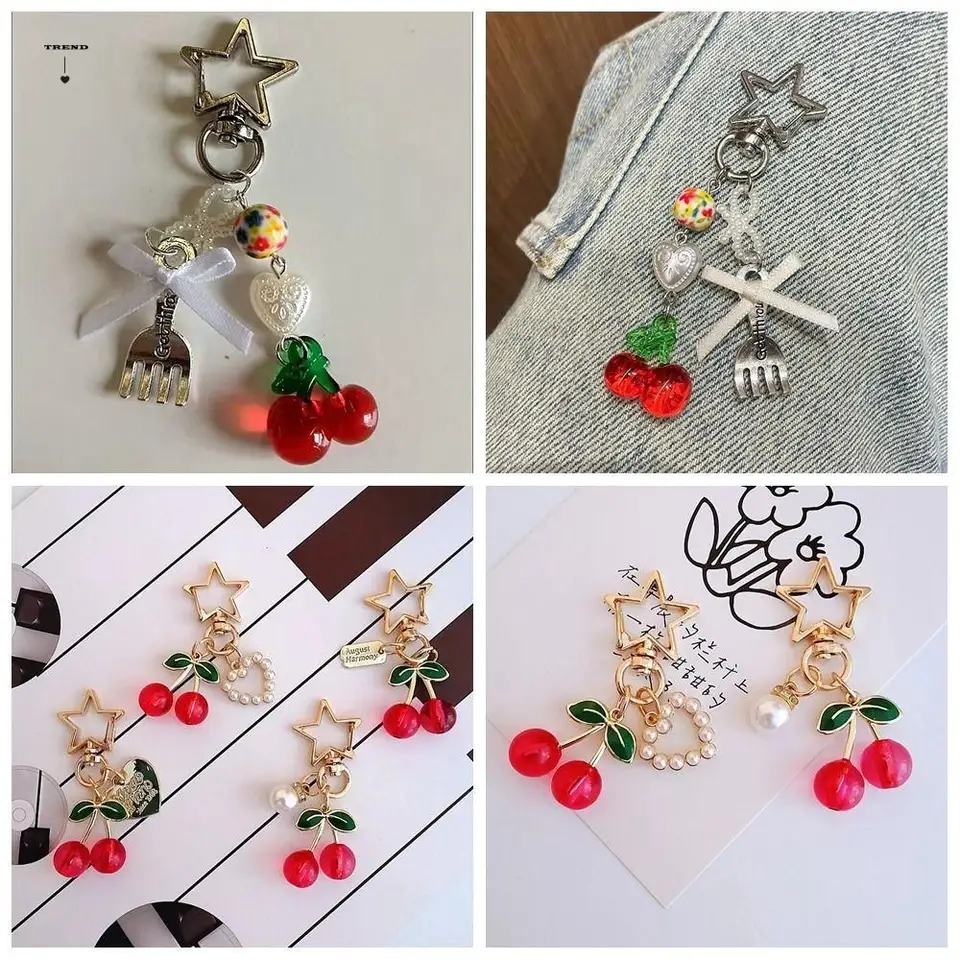 Vtipná živici Keychain čerešňa Keychain Love Bowknot korálky srdiečko Keychain šperky doplnky Kúzla