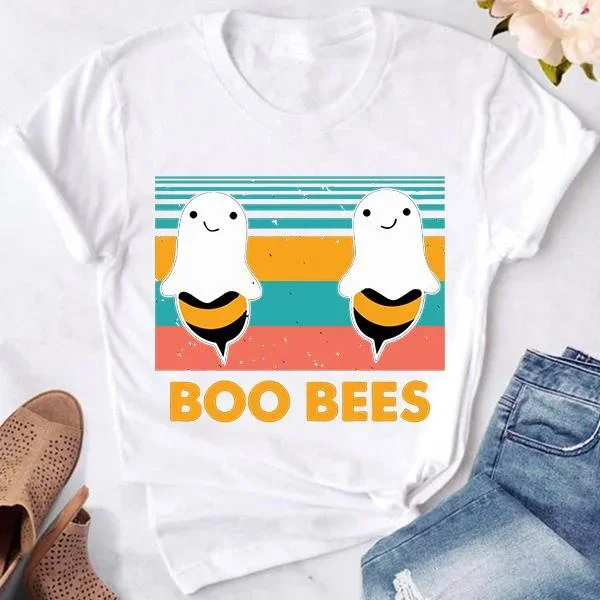 Vtipné boo včely tlačia tričká pre ženy letné okrúhle tričko tričko femme módne tričká Dámske oblečenie
