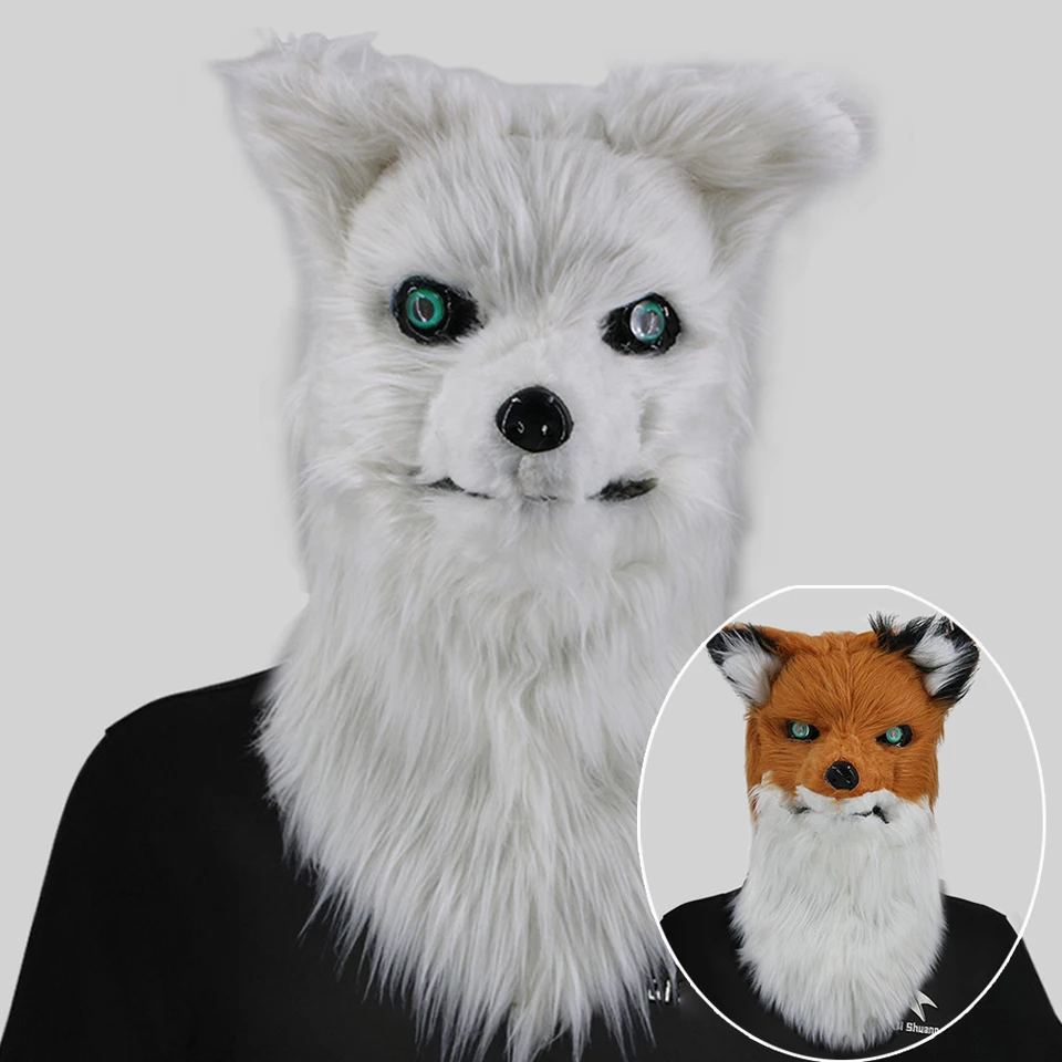 Vtipné chlpaté bijúce otvorené ústa líška vlk maska ​​Maska cosplay zvierací masky Halloween karneval Purim Party kostýmy rekvizity deluxe
