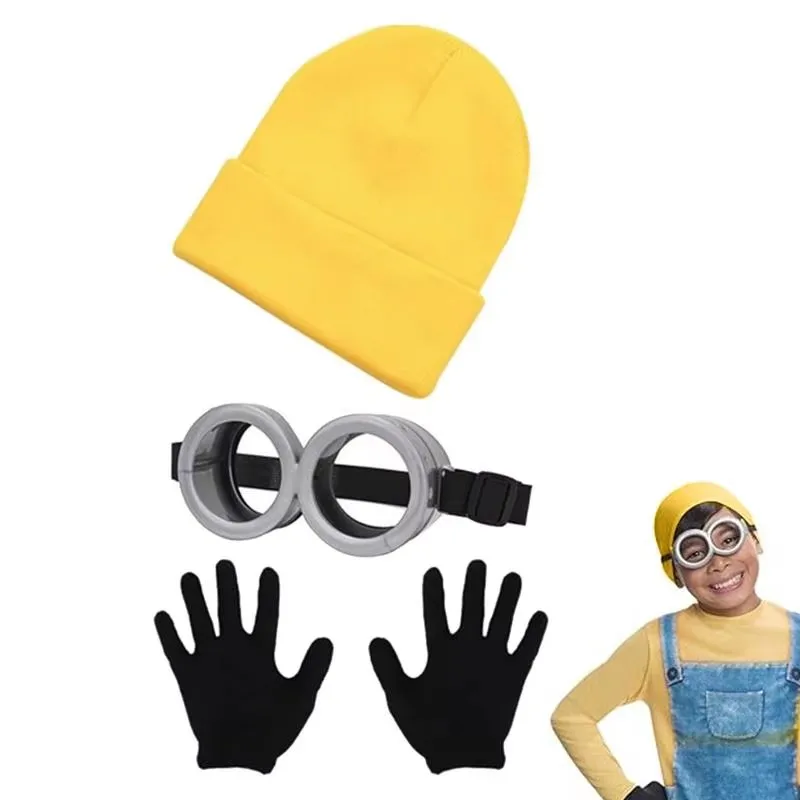 Vtipné dekoratívne rekvizity zlodej ocko cosplay malé žlté mužské okuliare a klobúk súpravy 3D kruhové sklo Minion Cosplay