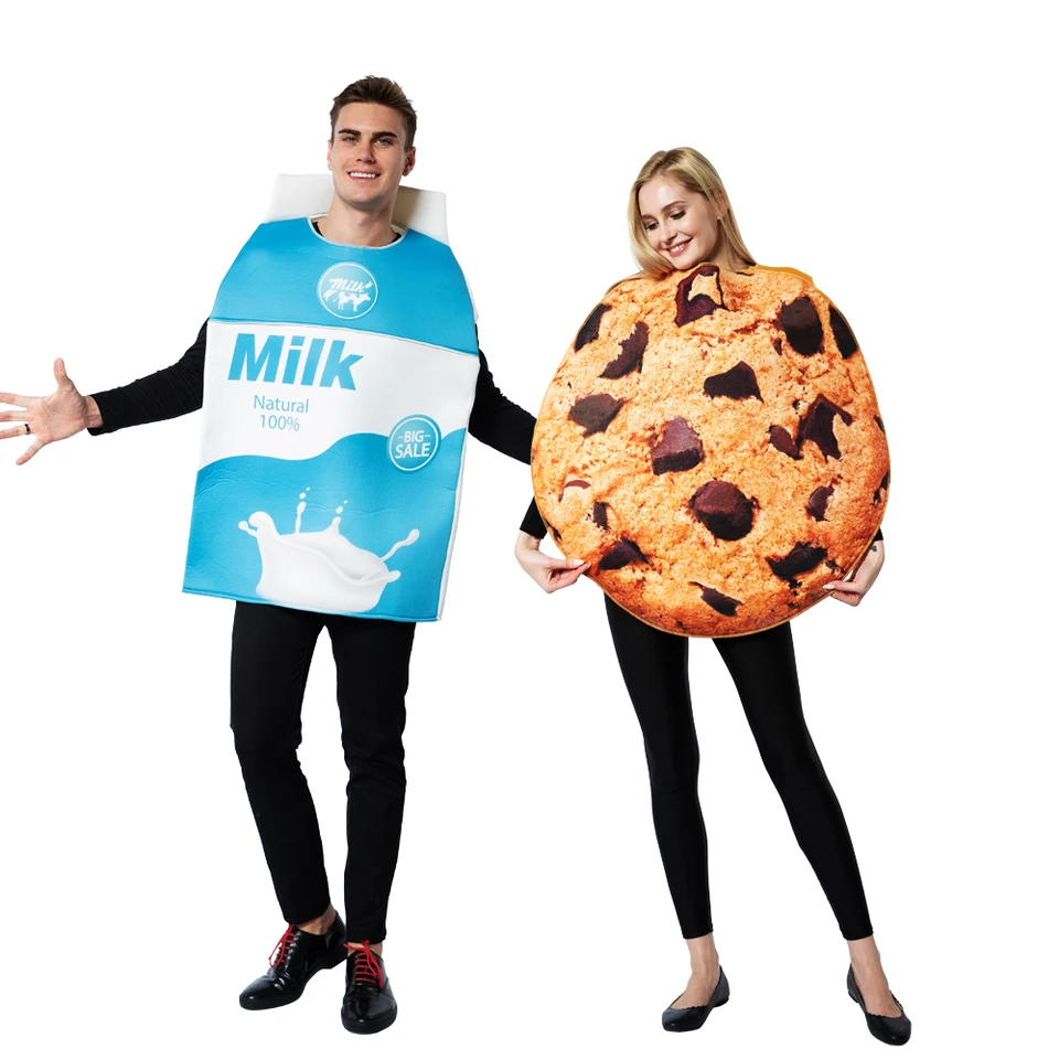 Vtipné dospelé deti cookies a mliečny kostým Halloween kostým pre pár mužov Kostým mlieko Ženy Cookies cosplay výkonné rekvizity