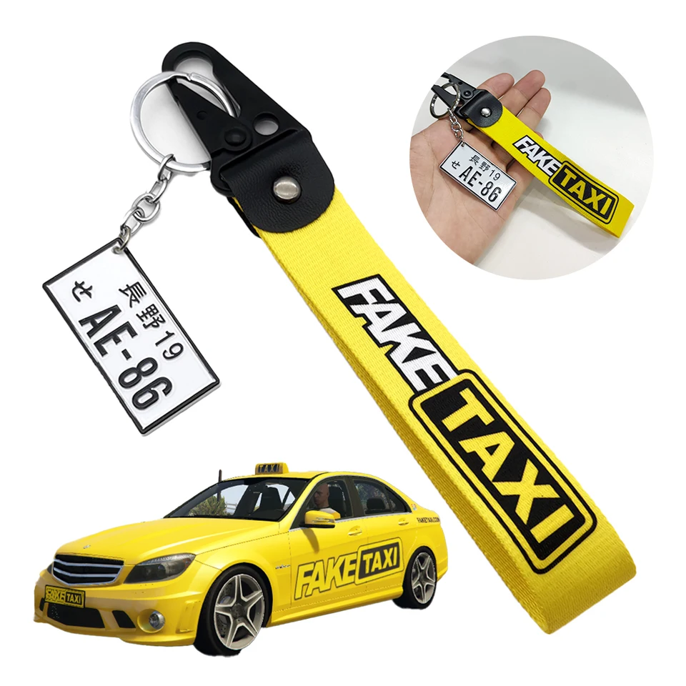 Vtipné falošné taxíky JDM Car Keychain Nylon Termal Transfer Key Ring Ring Ring Lanyard upravený pre morské slnko Honda Toyota Auto prívesok