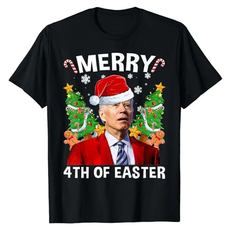 Vtipné Joe Biden vianočné Santa Hat Merry 4. z Veľkonočných vianočných tričiek Humorné grafické oblečenie Rodinné oblečenie, ktoré hovorí o odpalisku