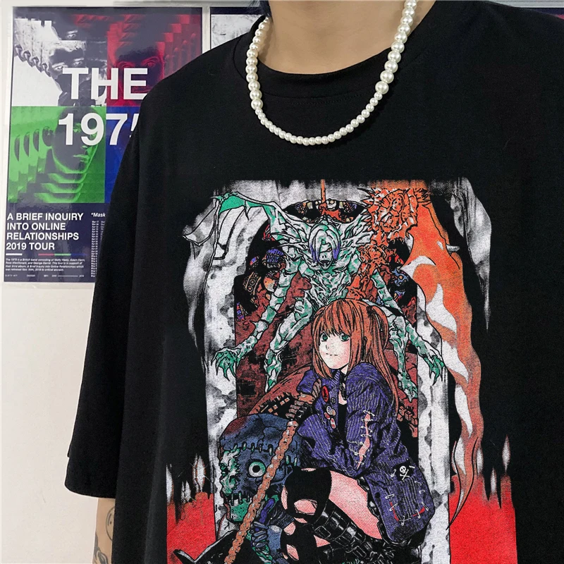 Vtipné letné anime Death Note Tieň Muži/ženy Harajuku Vintage Vintage Wased Nadmerné tričká Streetwear ležérne tričká