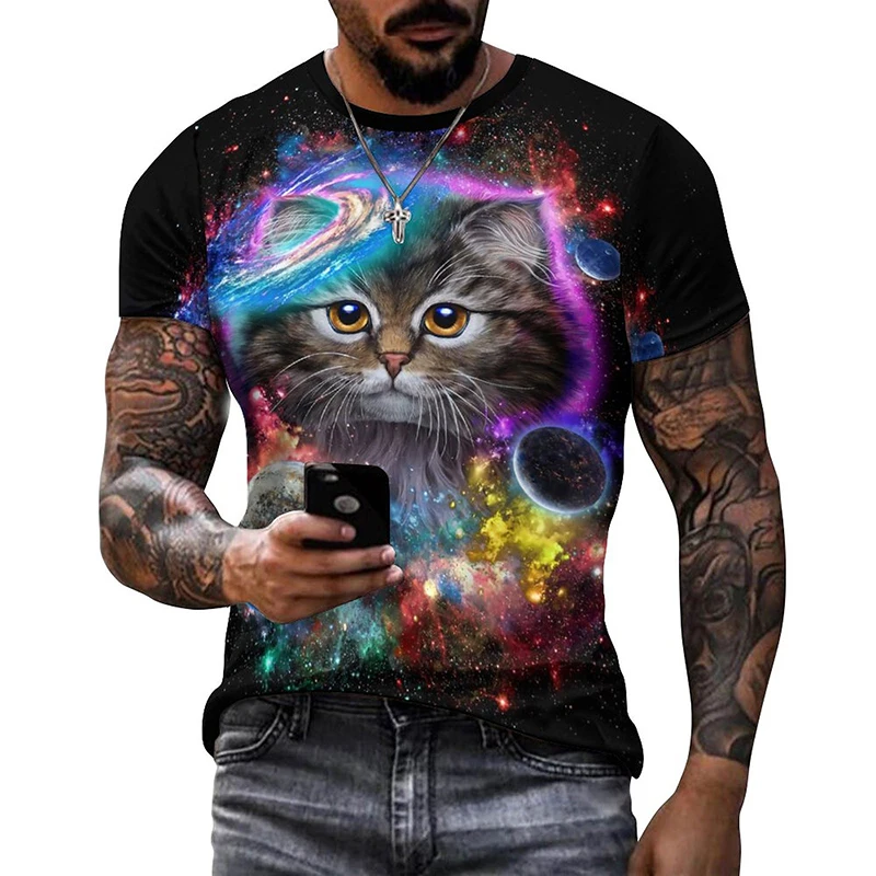 Vtipné mačacie grafické tričko pre mužov oblečenie 3D tlačené graffiti maľovanie mačky tričko Kawaii Kids y2k Tops Tees Pop Dámske oblečenie