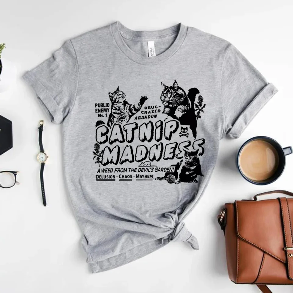 Vtipné mačacie tričko Catnip Madness roztomilé mačacie košele vtipné tričko s mačkami Crazy Tee Cool Graphic tričko vintage mačiatko odpaliská