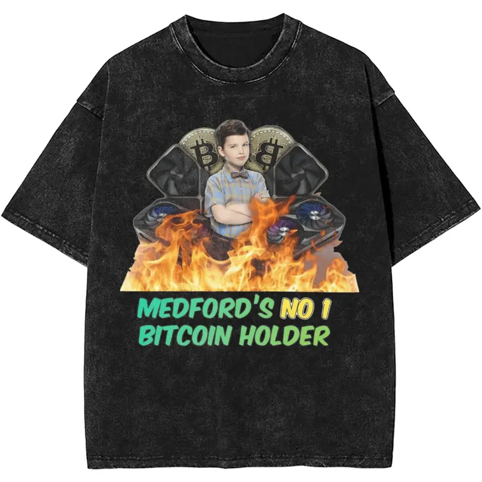 Vtipné mladé Sheldon Bitcoin Washed T tričká Streetwear for Men Women sheldon cooper cool tričko tričko bavlna harajuku štýl
