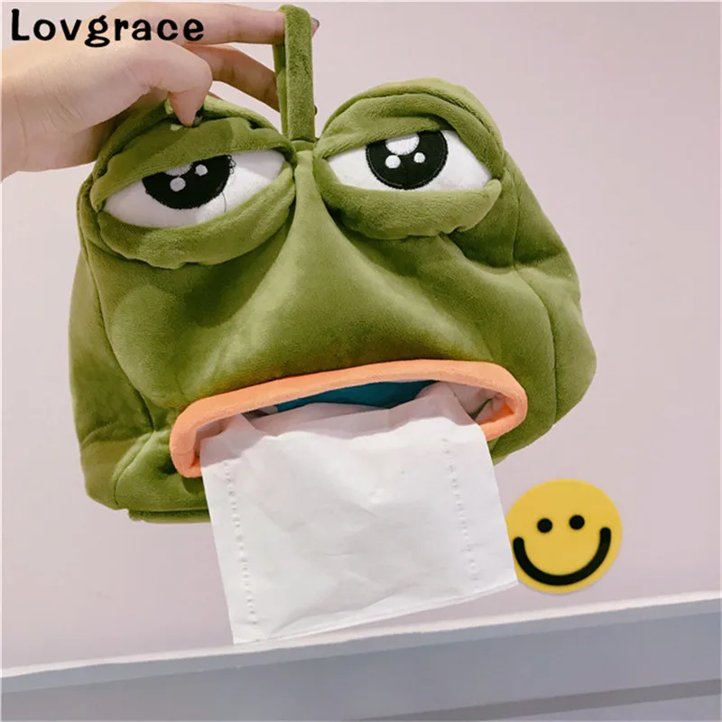 Vtipné plyšové smutné žaba Tissue Box Spálňa komody Nočné stojany papierové hodváb