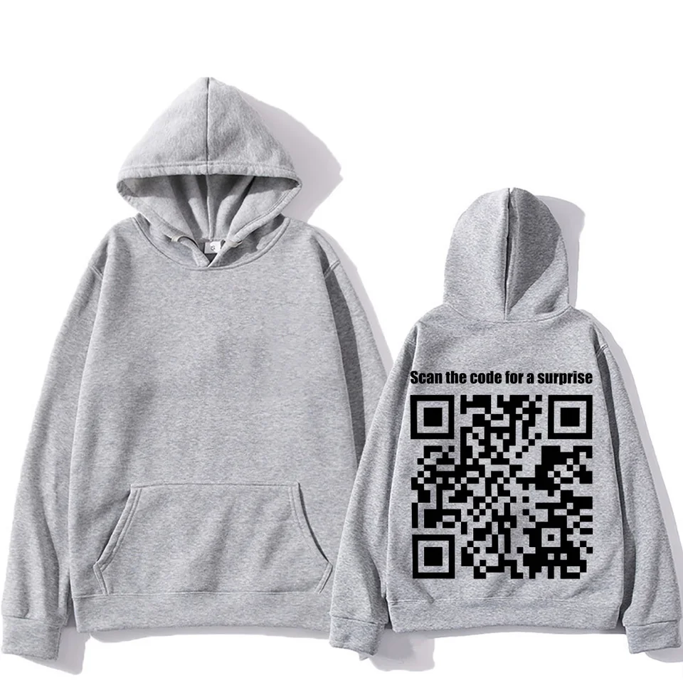 Vtipné QR kódové mikiny Ženy Men Muži vtipné žarty Skenujú kód pre prekvapivé písmenové odevy nadmerne prevlažované pullovy