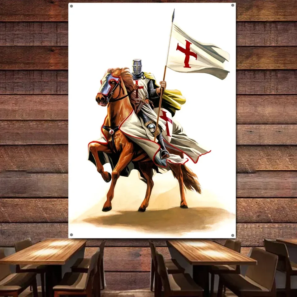 Vtipné rytiery Templárske plagáty Artwork Banner Domáca dekorácia maľba Vintage Crusader Warriors Wall Art Art Poster Wall zavesenie vlajka
