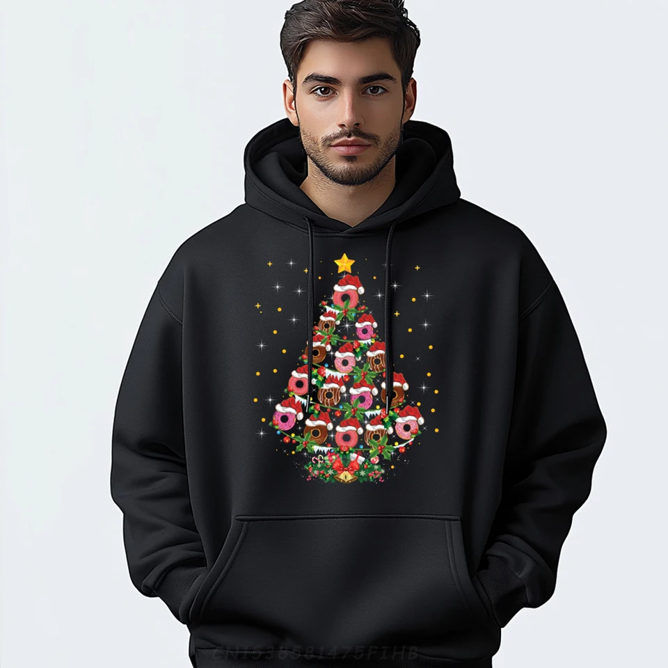 Vtipné Santa Donuts rýchle občerstvenie vianočné šišky vianočné stromčeky anime pullové mikiny novoročné mužské mikiny