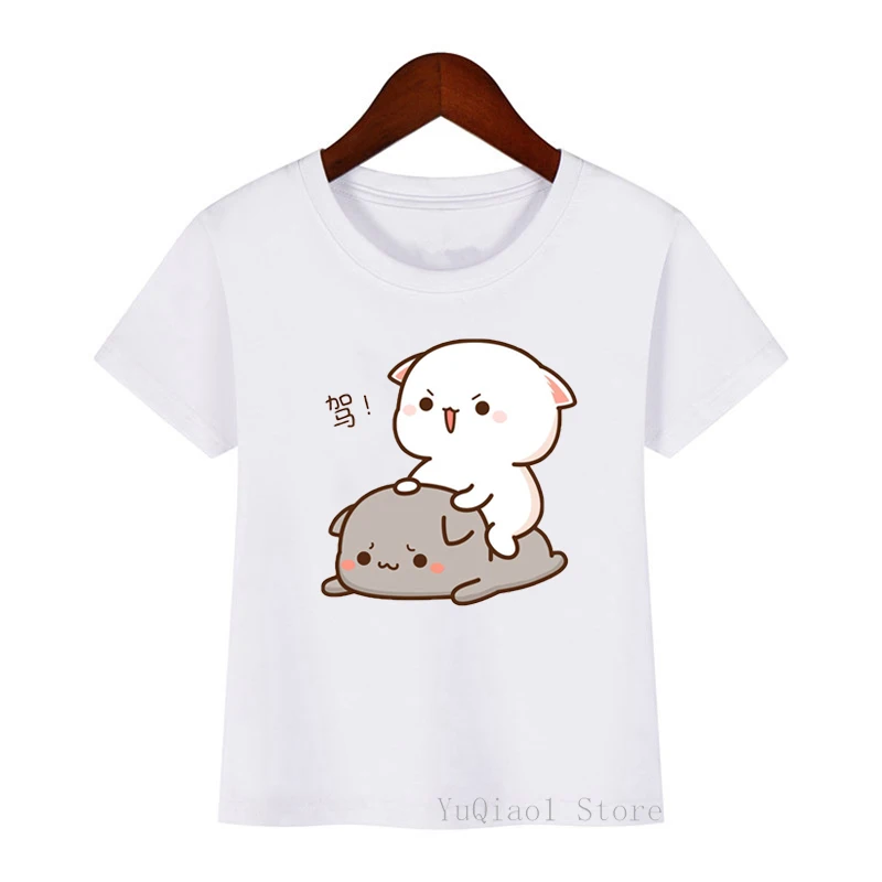 Vtipné tričká pre dievčatá/chlapci pre deti oblečenie Kawaii Peach a Goma Mochi Cat Animal Print Tieň
