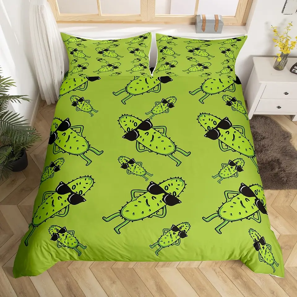 Vtipné uhorky Cucumber Set Set King Queen Green Food Bedding Ocr A Cover Zelený kryt zeleniny pretekára s 2 vankúšmi