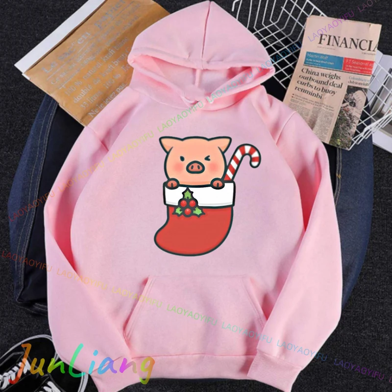 Vtipné veselé vianočné ošípané Prasa tlačí na jeseň teplé dámske mikiny kawaii oblečenie dámsky dlhý rukáv Top y2k mikiny