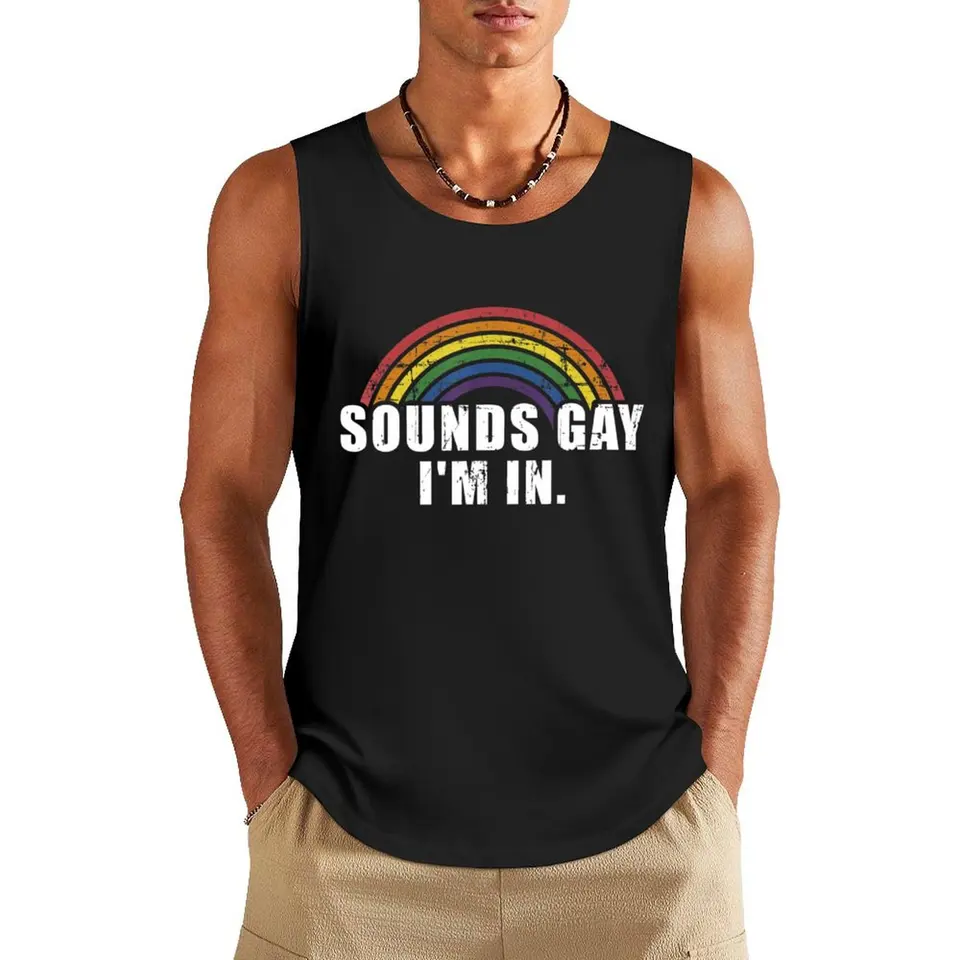 Vtipné zvuky Gay Som v-LGBT Pride Tank Top Gym Gym Men Men Gym Tričko muži bez rukávov pánske tričká Tričko Muž