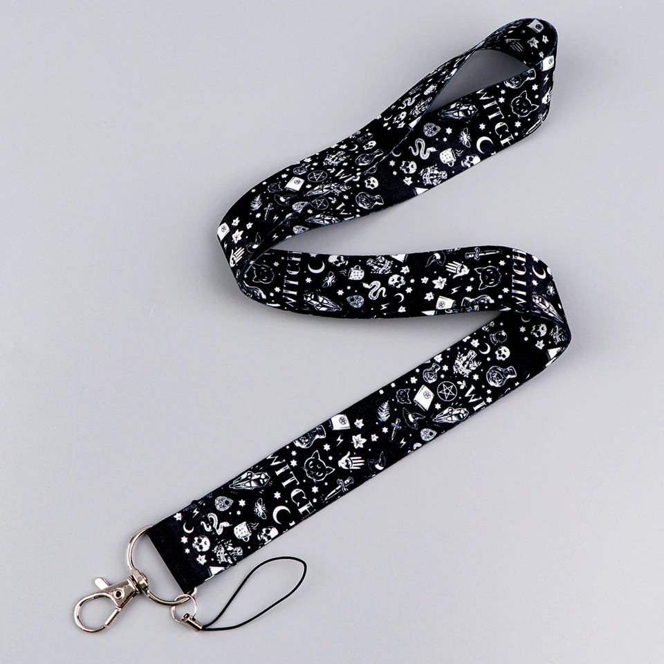 Vtipné čarodejnícke šnúrky pre kľúče na kľúče na krk ID CARD BYLE MIBELNE PLAMS PRIPOJENIE USB Držiak odznaku DIY HAG LAND HALLOWEEN LANYARD