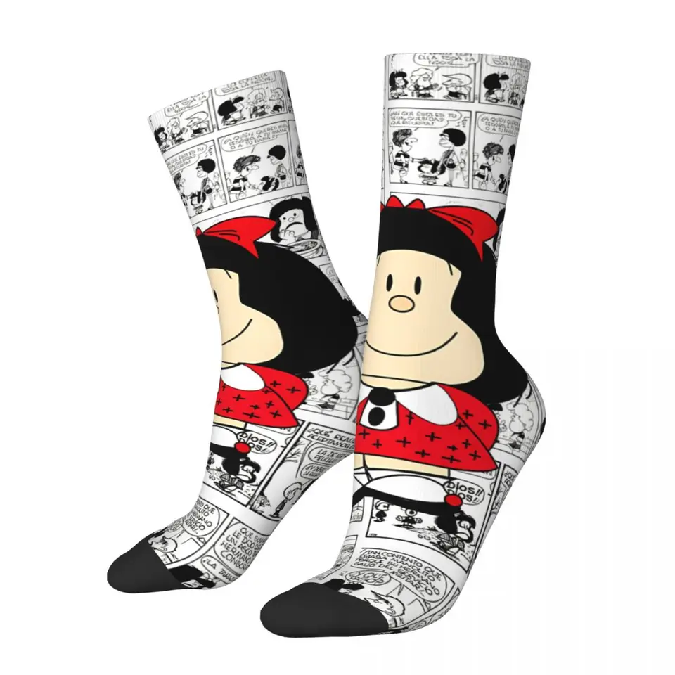 Vtipné šťastné ponožky pre mužov Kultový hip hop mafalda karikatúra kvalita vzoru tlačená posádka Sock Novinka darček