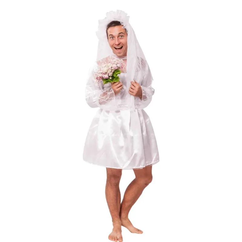 Vtipní dospelí muži svadobné šaty Cosplay kostýmy festival krížový obliekanie duchovných nevesty pre halloweenské večierky Wear JS9009