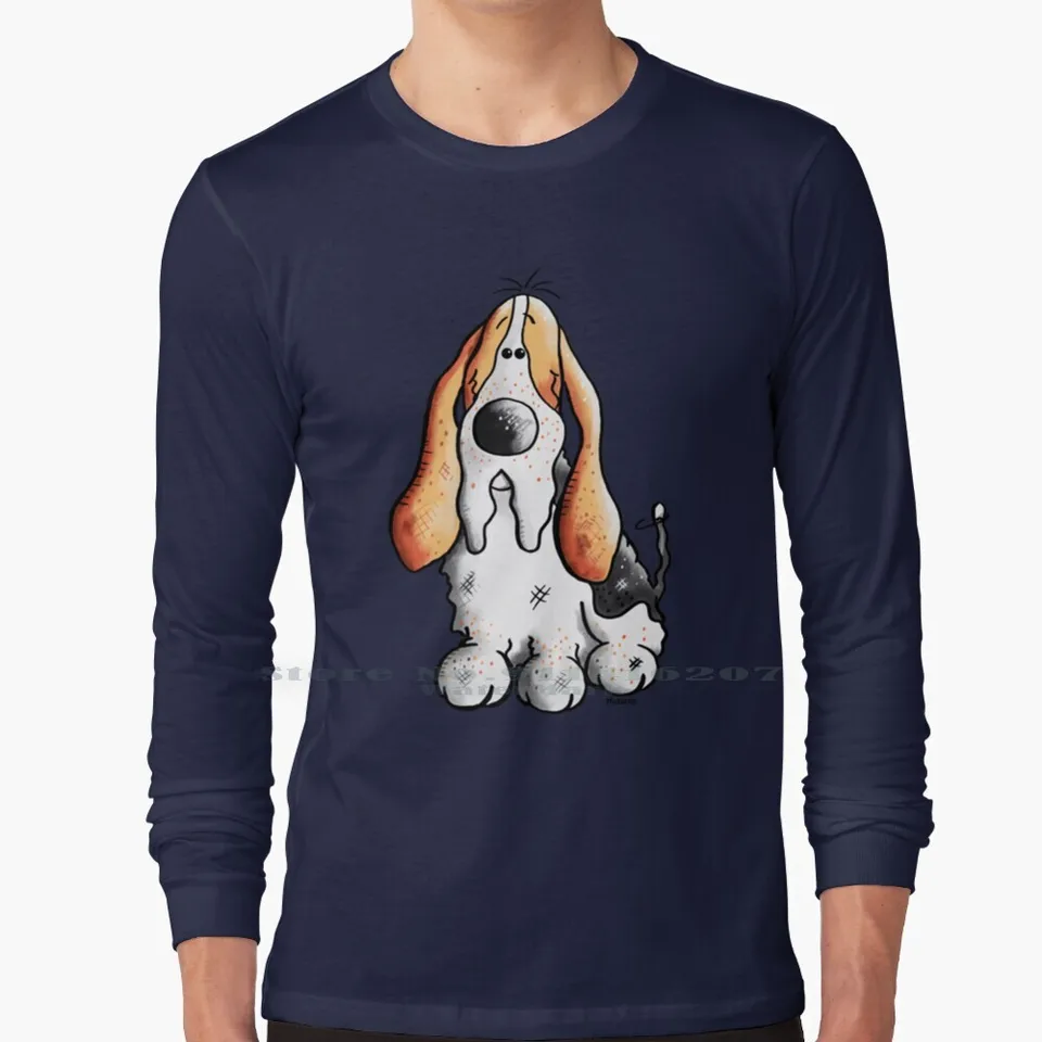 Vtipný baset Hound Comic-Dog-Dogs-Cartoon-Gift 100% bavlnená s dlhým rukávom Tričko baset hound hushpuppie basety baset comic