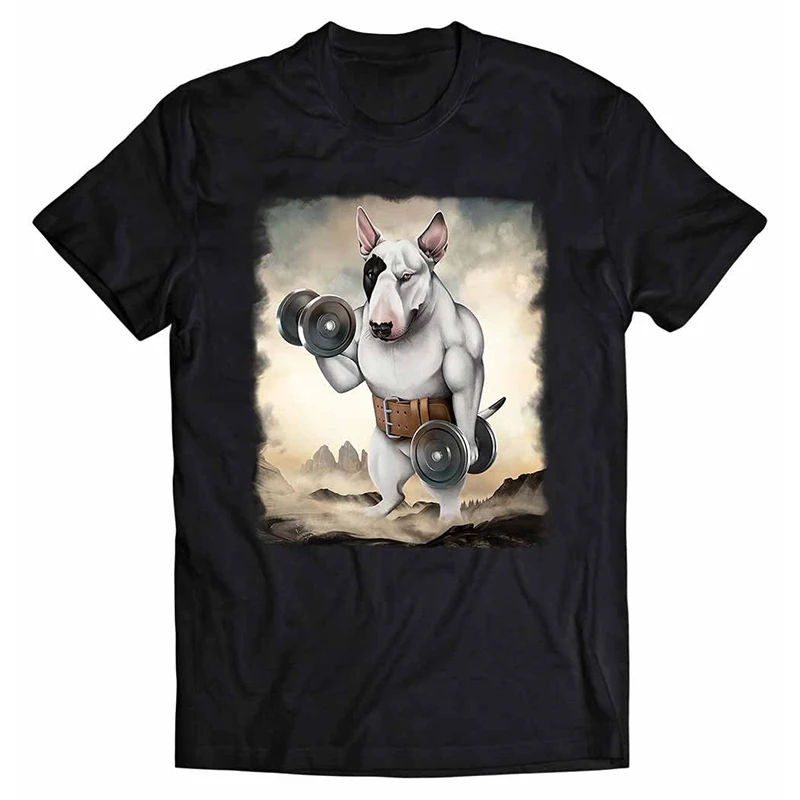 Vtipný bull teriér pesničky bavlnené tričká zvierací tlače Men Ženy s krátkym rukávom Tričko s nadmerne veľkým unisexom harajuku unisex Tops Tops oblečenie