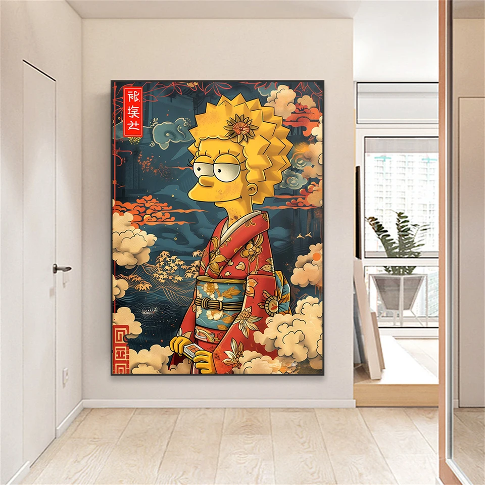 Vtipný Disney Wall Art Plagát Simpson Japonský umelecký štýl plátno maľba klasická stena umenie vinobranie domáca spálňa stena dekorácie