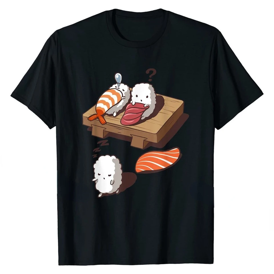 Vtipný japonský nigiri sushi spánok spánok Tee Men Ženy s krátkym slevom Grafické tričká Harajuku Príležitostné streetwear Tops