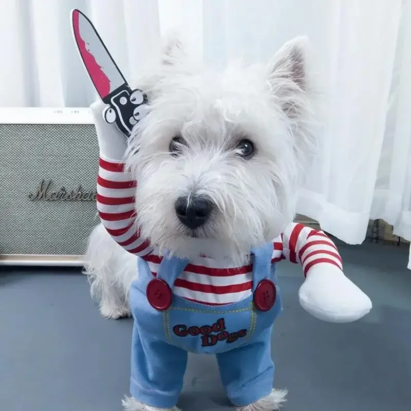 Vtipný pes hororový film Mukirka set cosplay Chucky Pet Party kostým komiksové oblečenie Halloween Dress Sucksuit