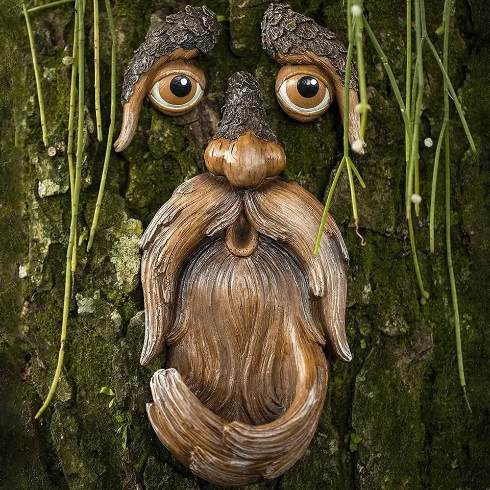 Vtipný starý muž strom tvár Hugger Garden Art Art Outdoor Tree zábavný starý muž tvár Socha rozmarná stromová tvár záhradná dekorácia