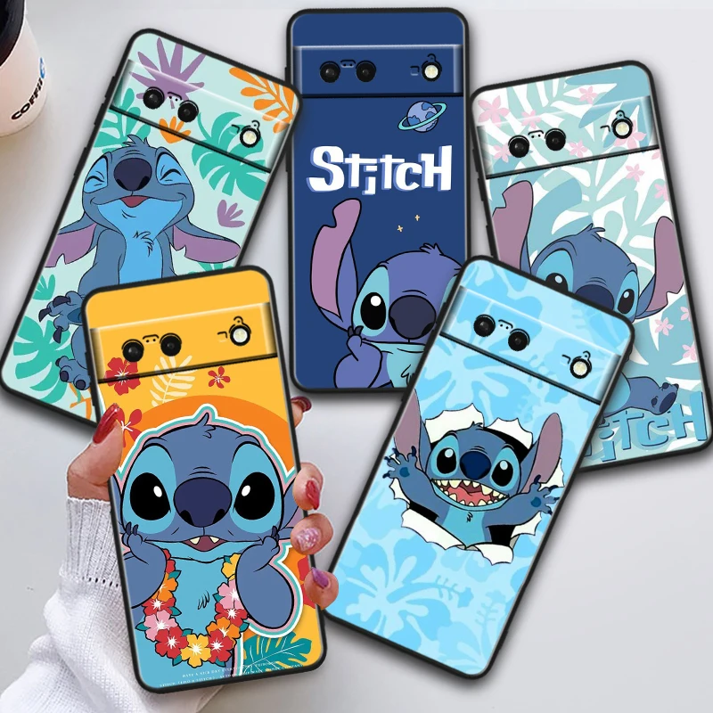 Vtipný steh Disney Cute pre Google Pixel 8 7a 7 6a 6 5a 5 5xl 4a 4xl 4 Pro 5G Shockproof Soft Soft TPU Black Puzdro