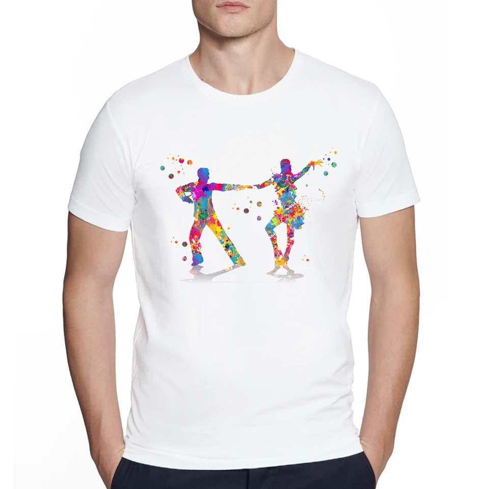 Vtipný tanečný salsa akvarel tlače pár Dancing salsa grafické tričká Men leto harajuku o krk na streetwear hip hop tričko