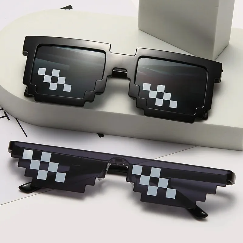 Vtipný zločinci Slnečné okuliare Pixel vtipné originálne kostýmy Žena Muž Vintage pixel Čierne mozaické slnečné okuliare chladné vtipné okuliare