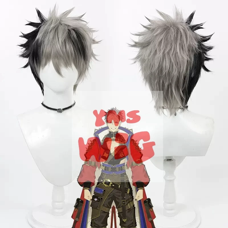 Vtuber Crimzon Ruze Cosplay parochňa Krátky syntetické vlasy odolné voči Halloweenu karnevalovej role Play Party + parochňa čiapka