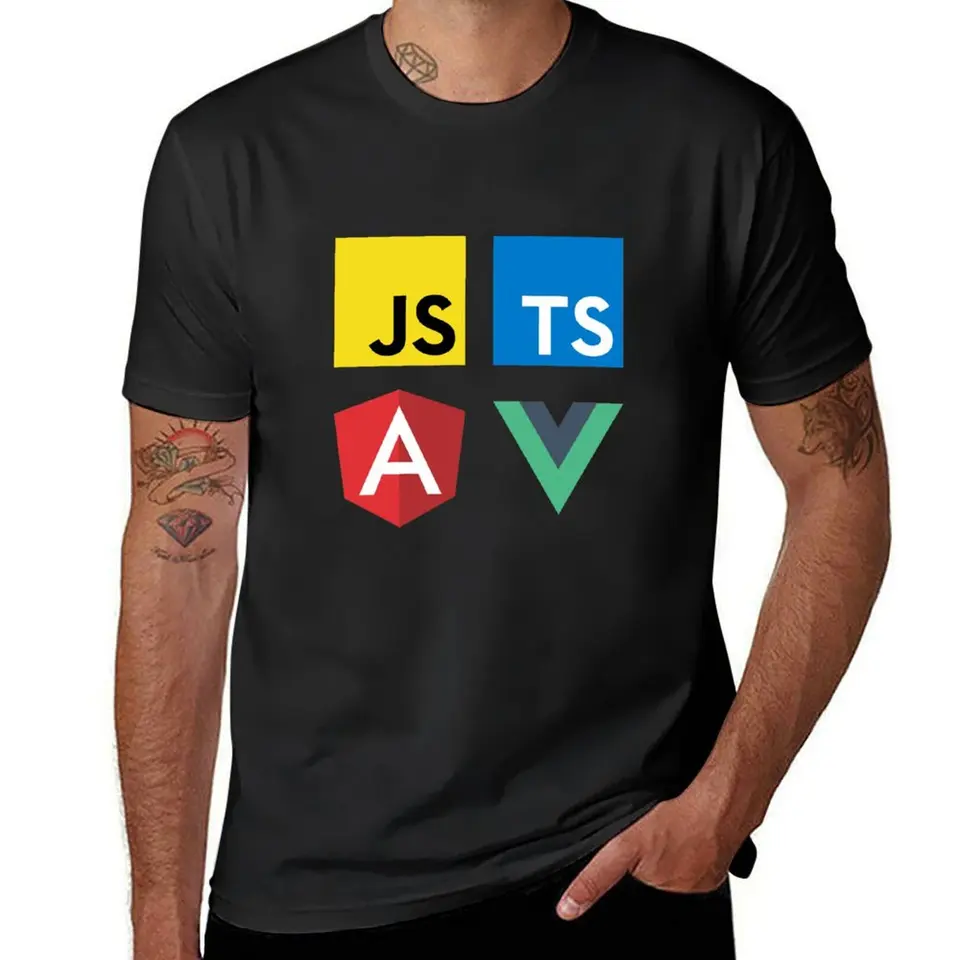 VUE, TYPRISPRICT, Angular and JavaScript (čierne) Tričko Sublime Plus Veľkosti PLOŽIŤ PLAVY THE THE THE pre mužov