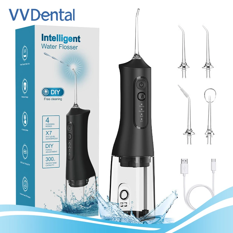 VVDental L6 Prenosný perorálny zavlažovač vody Voda Vodné prúdové náradie Vyberte čistiace zuby 300 ml bezdrôtový prenosný orálny zavlažovač orálny