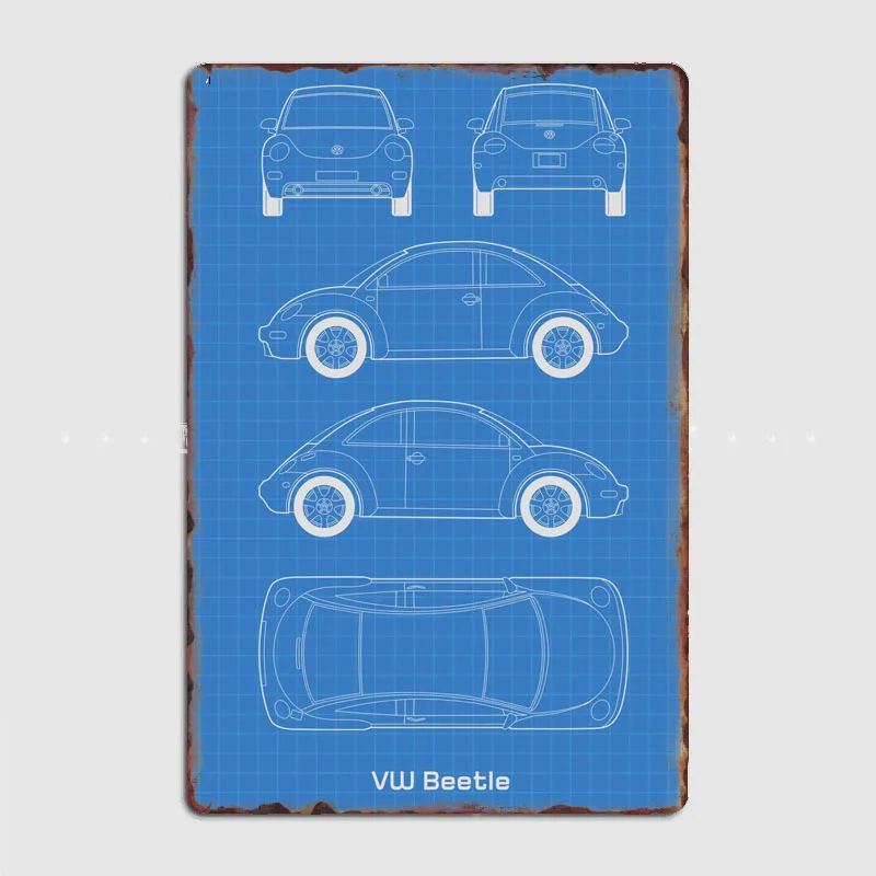 VW Beetle Knowledge Compakt Retro Classic Car Metal Plagát Značka vlastná plechová nástenná dekorácia Klub Garážová obývacia izba dekorácie Domovod