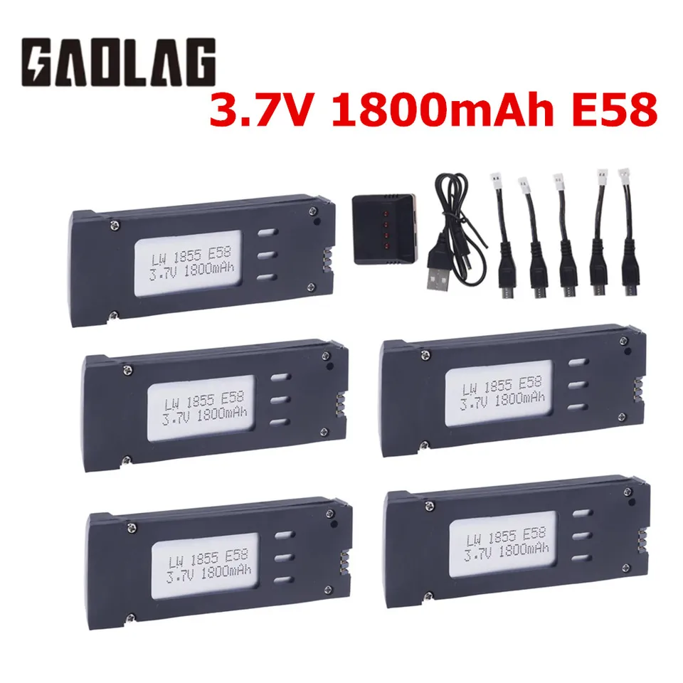 Vylepšená batéria 3,7 V 1800 mAh LiPo pre E58 S168 JY019 RC QuadCopterové náhradné diely oproti 850 mAh 3,7 V DRONE BATTERS