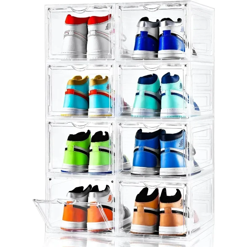 Vylepšená úložná skrinka X-Large Shoe Storage, 12 Pack, obuvná škatuľka číry plastový stohovateľnosť, krabica prednej obuvi s čírymi dverami, organizátor topánok