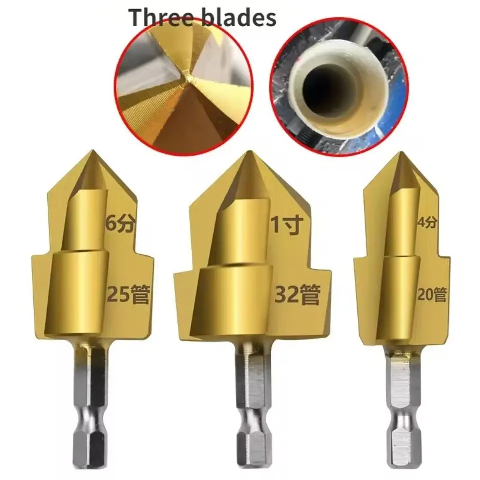 Vylepšené tri čepeľ PPR Titanium Pletené zdvíhacie vŕtačku Bit Hexagonal Huľba vodovodného potrubia Vŕtanie výstroja Opravy opravy opravy potrubia