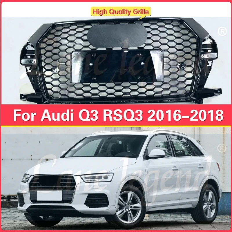 Vylepšite Honeycomb Sports Bright Black Grill pre Audi Q3 2016-2018 New ABS Vysoko kvalitná predná mriežka Ventilačná sieť