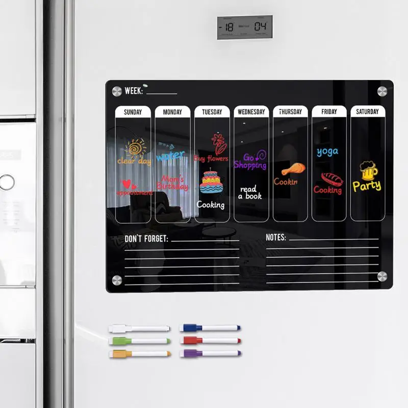Vymazateľná tabuľa magnetický týždenný plánovač Čistá chladnička Acryl Transparent Calendar School Equipment pre deti