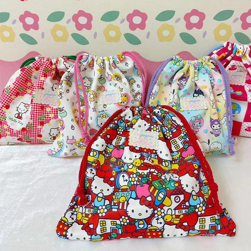 Vynikajúca karikatúra Sanrio Hello Kitty Screving Fabric Bag Kawaii Checkered Travel Cosmetics Storage Bag Underwear Storage Bag Storage