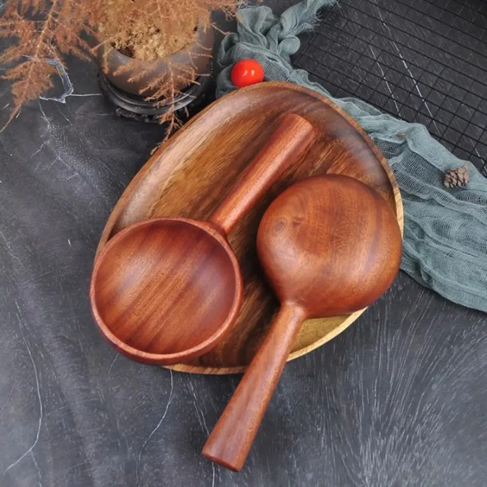 Vynikajúca veľká veľkosť drevená polievka na panvicu dlhá rukoväť japonský štýl vodná kopček vinobranie podávacie polievkové lyžice varenie stravovanie