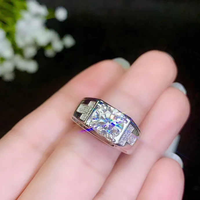 Vynikajúci šumivý moisanitový prsteň pre mužov Ring 925 Sterling Silver Birthday Darček lesklý lepší ako diamantová silná sila