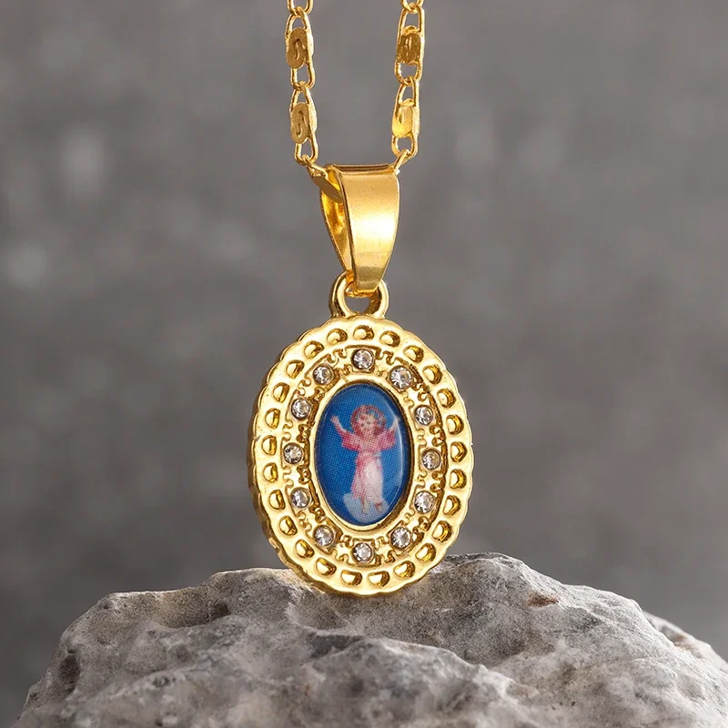 Vynikajúci žiarivý strážny anjelský medailový medail malý dievčenský náhrdelník pre ženy Móda veľa šťastia náboženské amuletové šperky